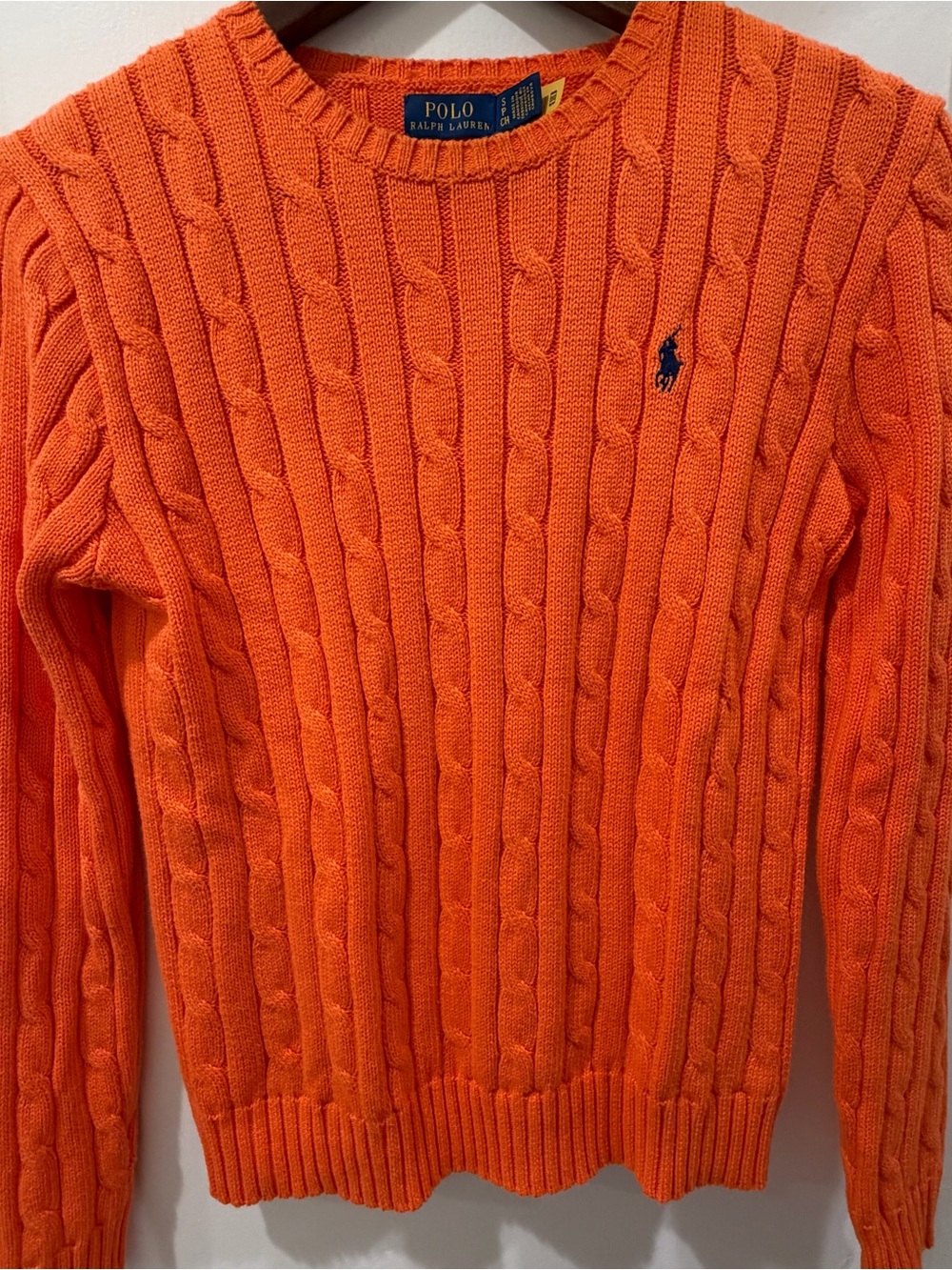 Polo Ralph Lauren Orange Cable-Knit Crewneck Sweater with Navy Pony